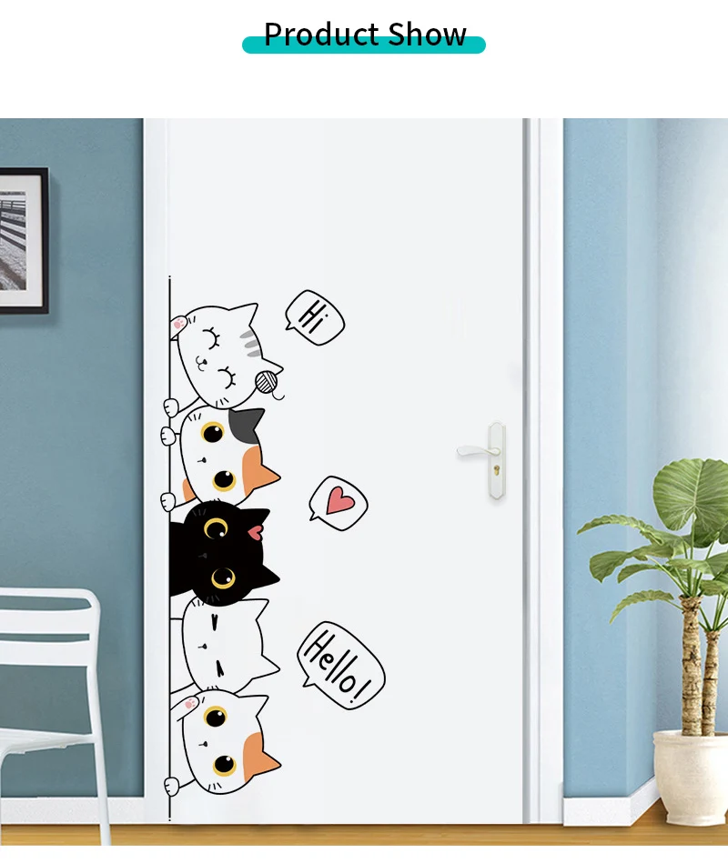 Description Picture 5 of item1pc Kitten Door Sticker, Home Decoration Door Sticker, Cute Children's Room Door Decoration Supplies