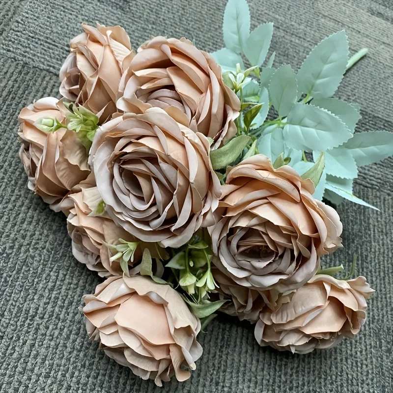 Elegant 9-Head Rose Bouquet for Wedding Decor or Photography Props