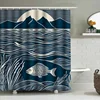 Modern Artistic Blue and White Fish and Mountain Pattern Waterproof Shower Curtain for Stylish Bathroom Decor, Easy Instal 6
