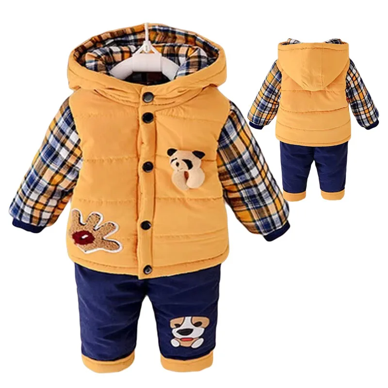 Winter Autumn Kids Thicken Velvet Hoodie Jacket And Pants Set Baby Boys 2-Piece Cotton Suit Children's Clothing