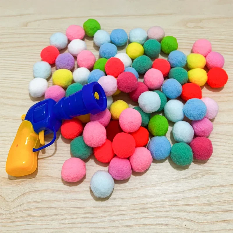 Cat Toys Interactive Launch Training Mini Pompoms Games Stretch Plush Ball Puppy Supplies