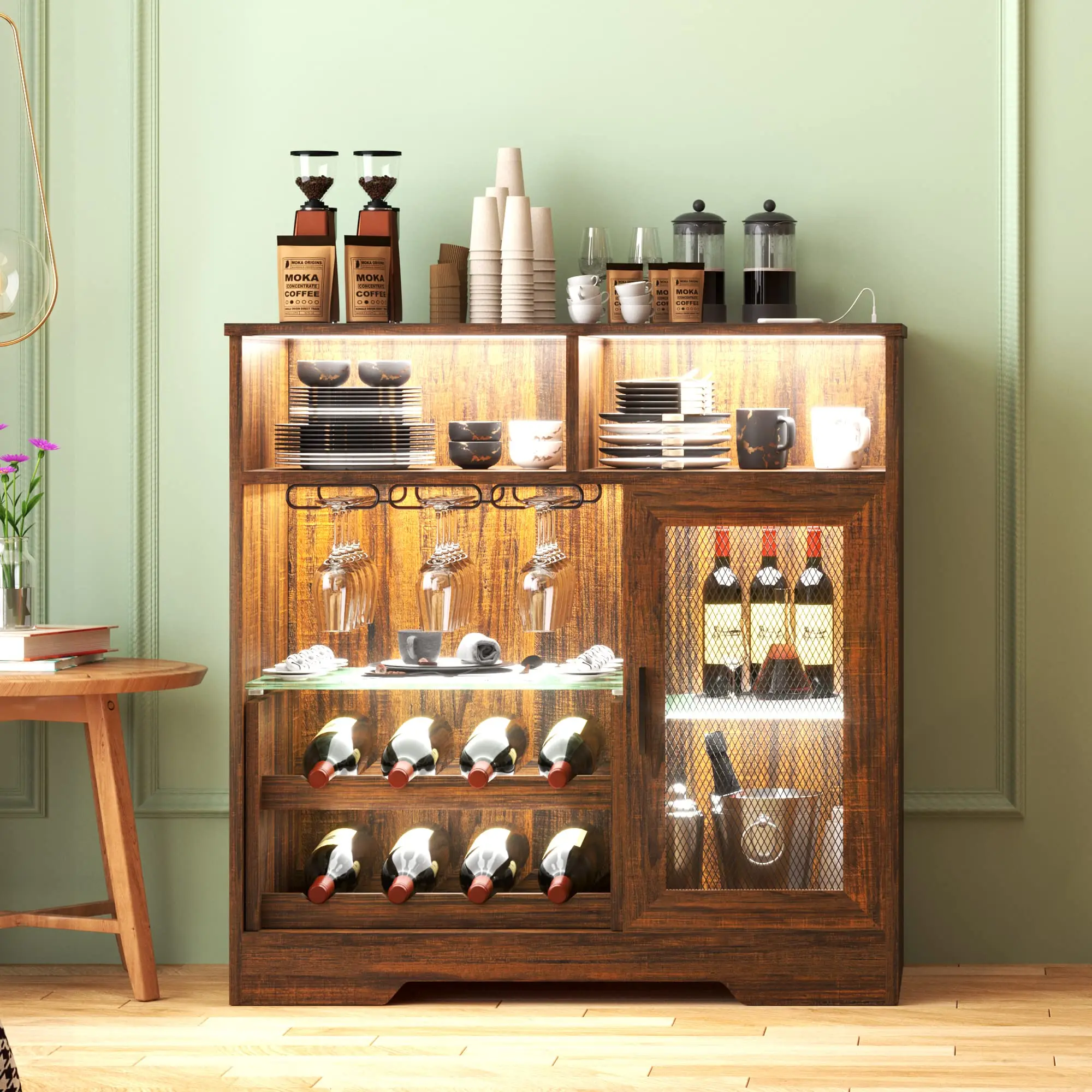 et Cabinet with Storage Kitchen Storage Cabinet Coffee Liquor Wine Bar Table Multipurpose Side Console Table