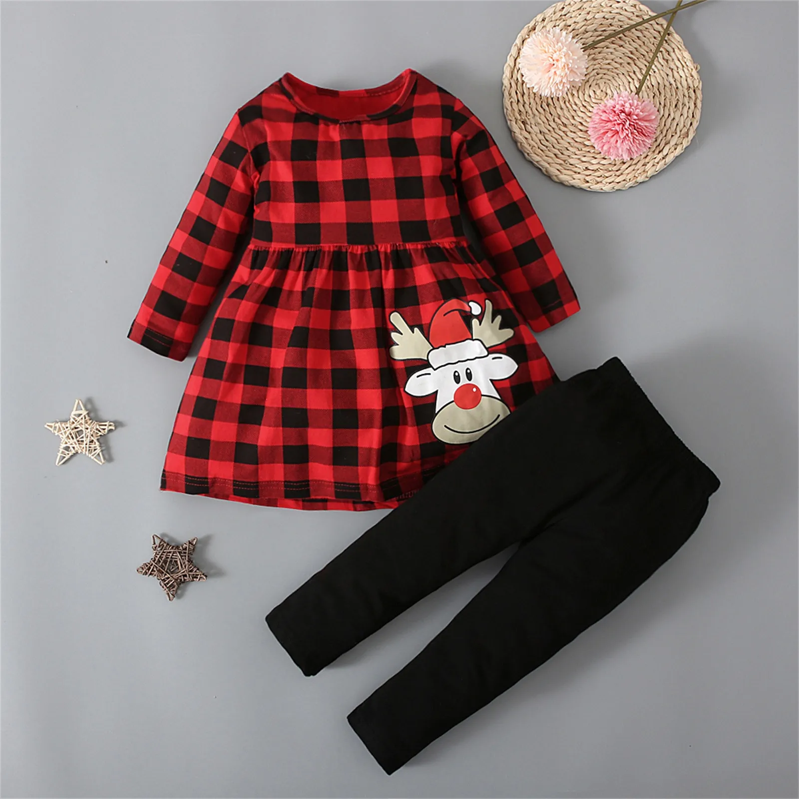 Toddler Baby Girls Two-piece Suit Soft Cotton Blend Christmas Deer