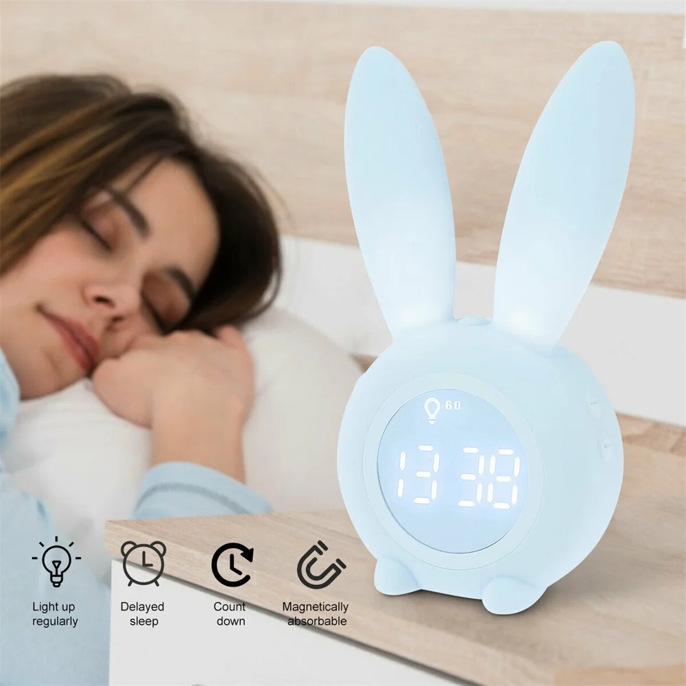 

Cute Bunny Ear LED Digital Alarm Clock Electronic USB Sound Control Rabbit Night Lamp Clock for Boys Girls Bedroom Decoration