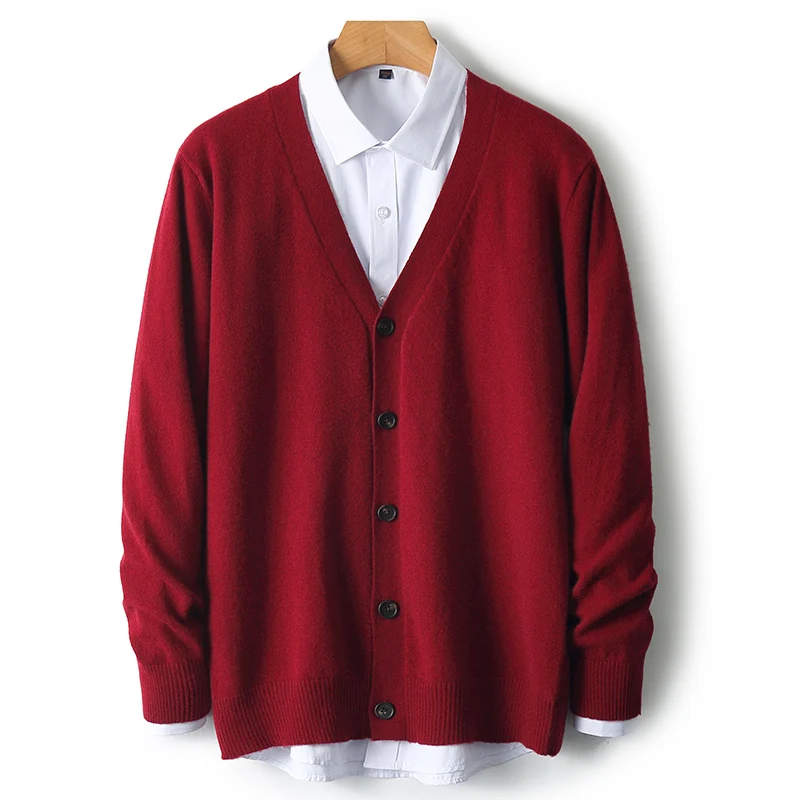 Men's V-Neck Sweater In Autumn And Winter 100% Long Sleeve Warm Knit Cardigan Loose Outer Wear Business Casual Coat Sweater. 6