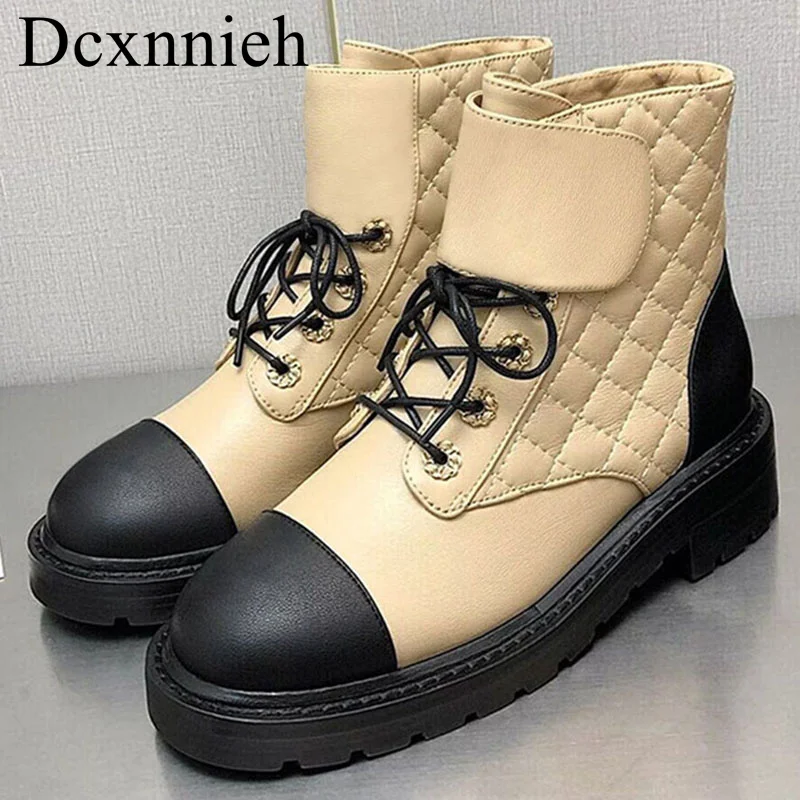 

2023 Round Head genuine leather short boots for women with lace up casual boots and leg boots for spring and autumn short boots
