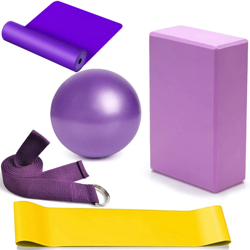 Yoga Ball 5-piece Set Yoga Bricks, Stretching with Latex Pulling Towel, Resistance Ring, Fitness Equipment 25cm Ball