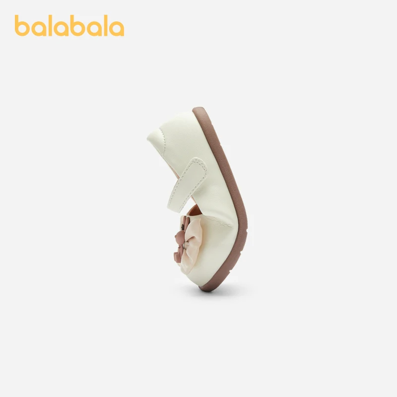 Balabala Princess Shoes Girls Baby Shoes Anti-slip 2024 New Autumn Cute Literary Leather Shoes Sweet Bowknot Kids Shoes 3