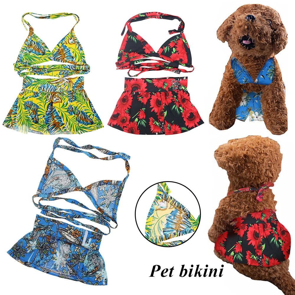 

New Ins Summer Pet Bikini Dog Beach Pet Swimsuit Sexy Sling Party Costume Leopard Bikini Dog Dresses Hawaiian Dress Cute Skirt