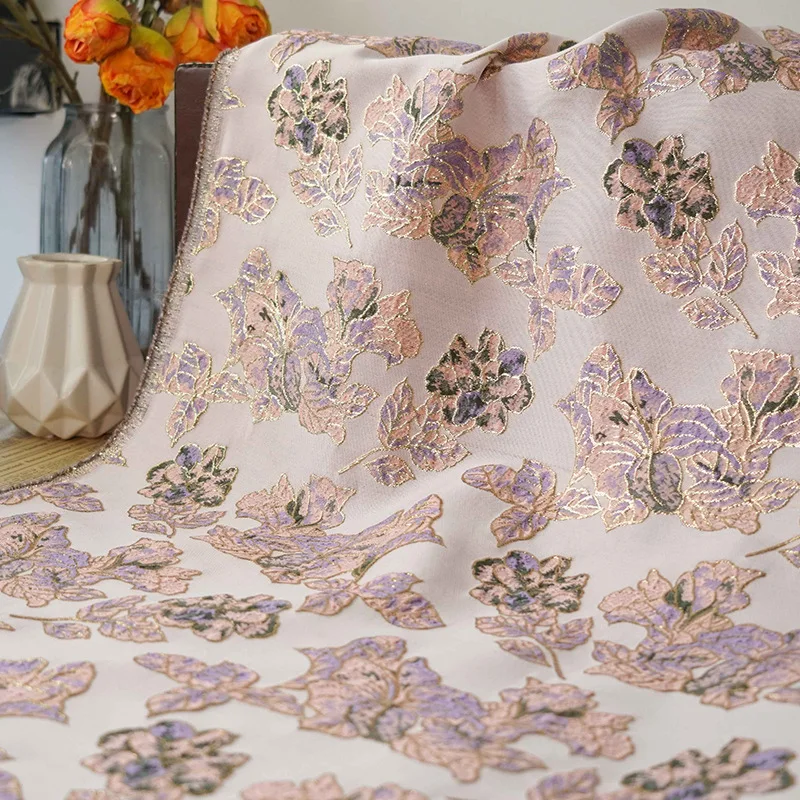 GoldenSilkFlowerYarnDyedJacquardFabricWomensSpringAutumn