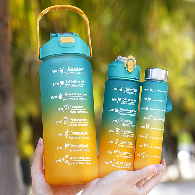 Set of 3 Large Capacity Gradient Sports Water Bottles 300ml 800ml 2000ml with Straw Modern Design in Multiple Colors Drinkware 5