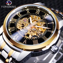 

Forsining Hollow Engraving Fashion Golden Mechanical Hand Wind Sport Waterproof Luminous Skeleton Watch Montre Homme Male Clock