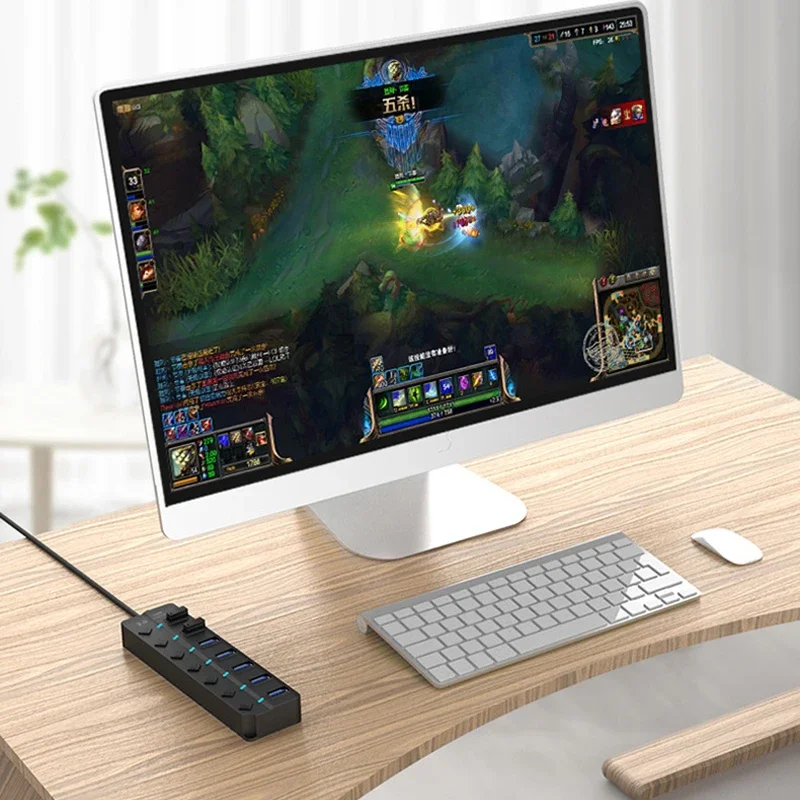 4/7-Port USB 3.0 Hub with LED Indicator Independent Switch Control for Laptop Flash Drive Hard Disk Printer Camera Keyboard 4