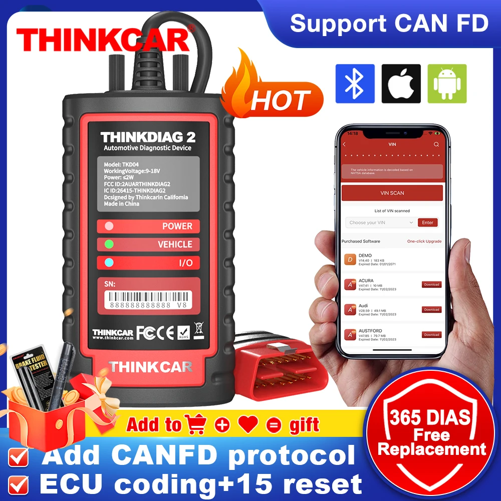 THINKCAR-Thinkdiag 2 OBD2 스캐너 지원, GM 자동차 브랜드에 맞는 FD 프로토콜, 무료 전체 소프트웨어 16 재설정 기능, ECU 코드