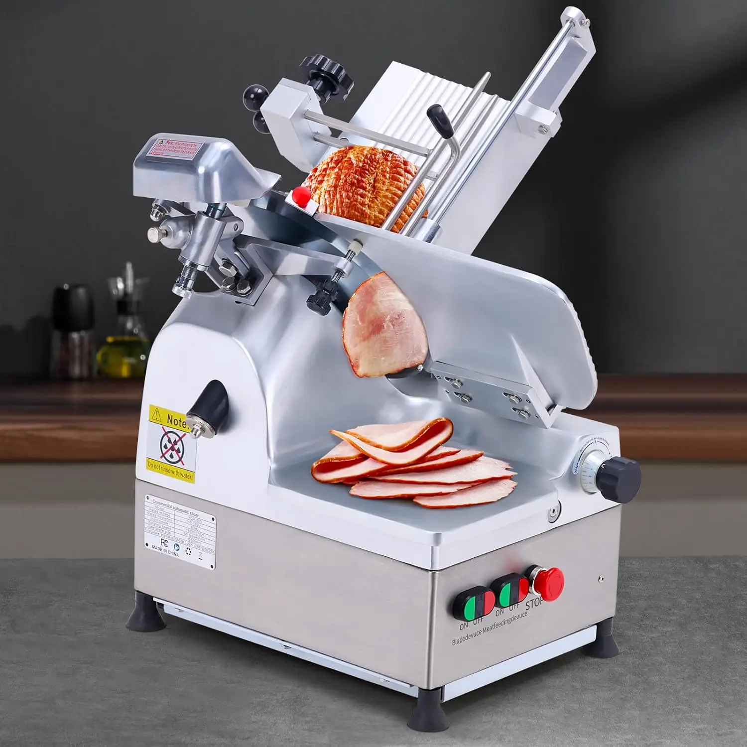 Automatic Meat Slicer, 550W Meat Slicer Commercial With 12"" Carbon Steel Blade, 0～14 Mm Adjustable Thickness Suitable For 2