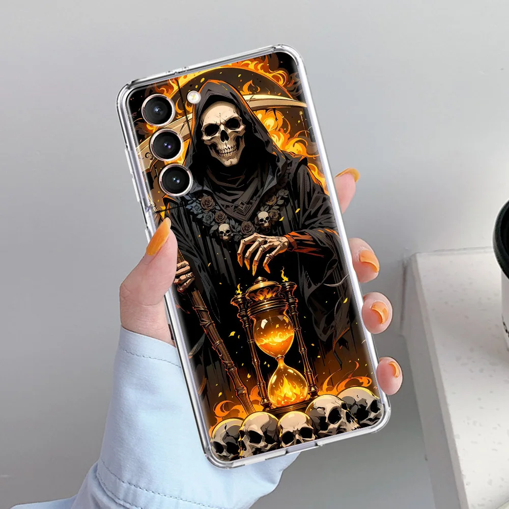 Soft Clear Grim Reaper Skull Phone Case - Elegant and Durable Protection
