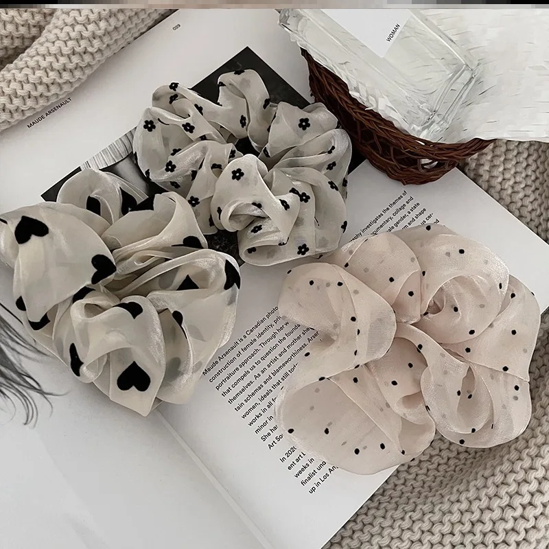 Ruoshui Woman Polka Dots Lace Scrunchies Girls Rubber Band Lady Hair Accessories Hair Ties Ponytail Holders Ornaments