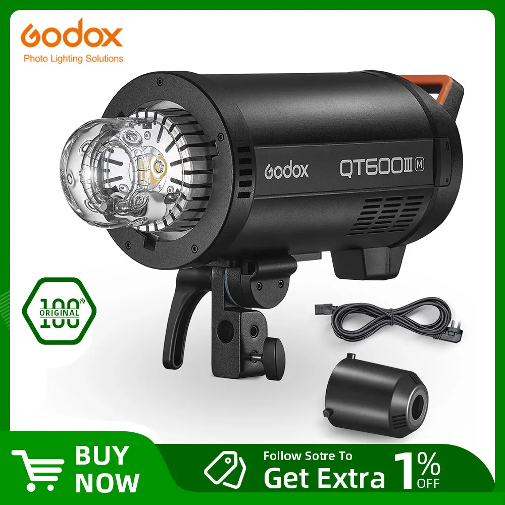 Godox QT600III 600W 1/8000s High Speed Sync Studio Flash Strobe Light Built in 2.4G Wirless System + 40W LED Modeling Bulb