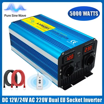 DC12V/24V AC 220V 5000W Power INVERTER 50Hz/60Hz แรงดันไฟฟ้าแปลงอะแดปเตอร์ Dual EU ซ็อกเก็ตจอแสดงผล LED สําหรับฉุกเฉิน RV 1