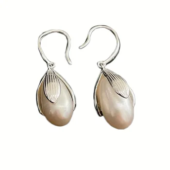 925 Sterling Silver Flower Bud Pearl ​Stud Earrings For Women Wedding Luxury Elegant Jewelry Wholesale Free Delivery Jewellery