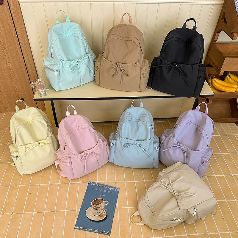Japanese Ins Sweet Style Bow Lightweight Small Backpack High Value Fresh Fairy Shopping Outdoor Travel Double Shoulder Bag