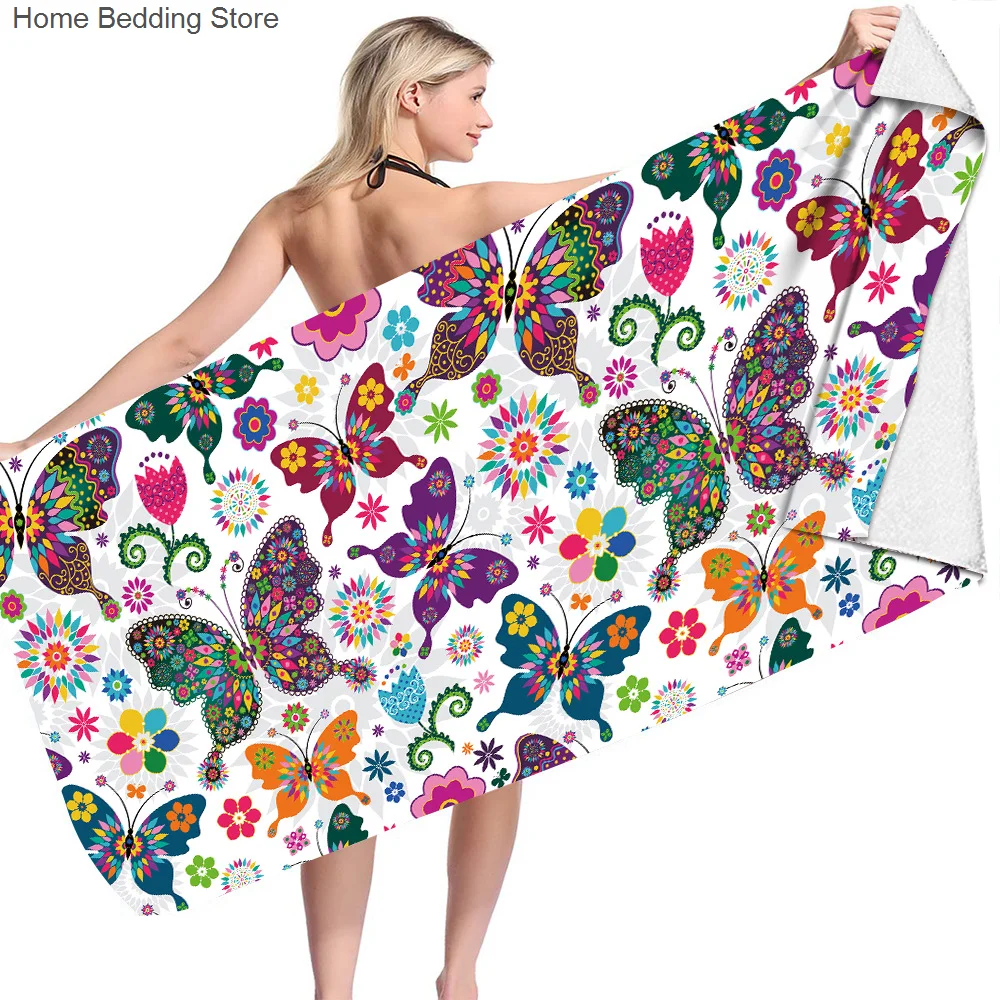 

Classic Color Butterfly Skull Beach Towel Microfiber Oversize Large Quick Drying Fast Dry Sand Free Bath Towel Lounge Cover