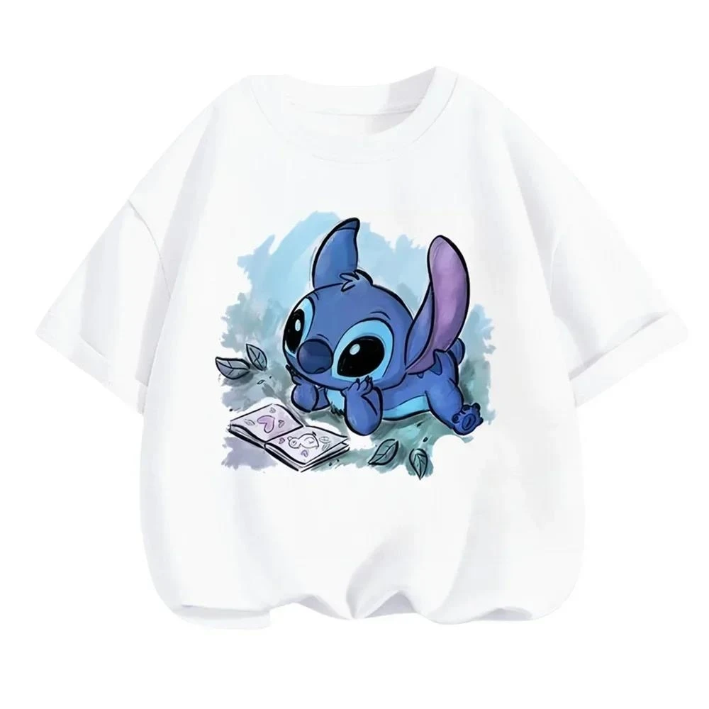 thumbnail image 1 of Linda camiseta con estampado de Stitch para niñas, camiseta de dibujos animados de Disney para niños, camisetas casuales de verano de manga corta para niños, camiseta deportiva para niño, traje de cam, 1 of 5