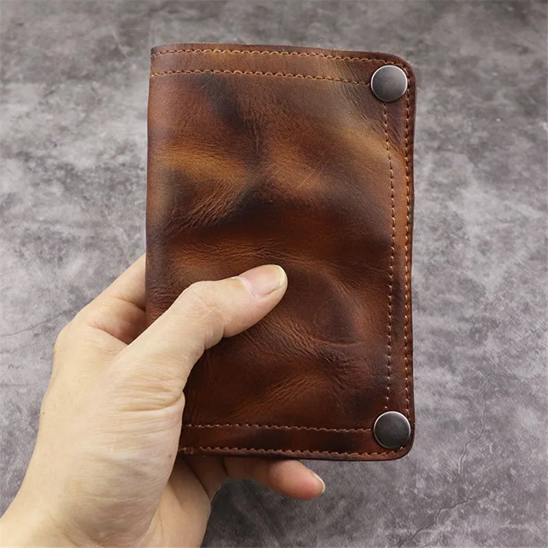 

Retro fashion handmade vertical men's multicard wallet natural genuine leather vegetable tanned cowhide folds ladies card holder