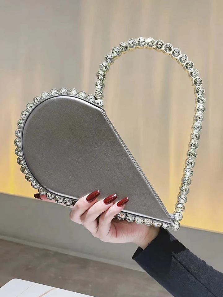 Elegante piccola borsa a forma di cuore scintillante borsa da sera cocktail party borsa per feste e matrimoni, Nero