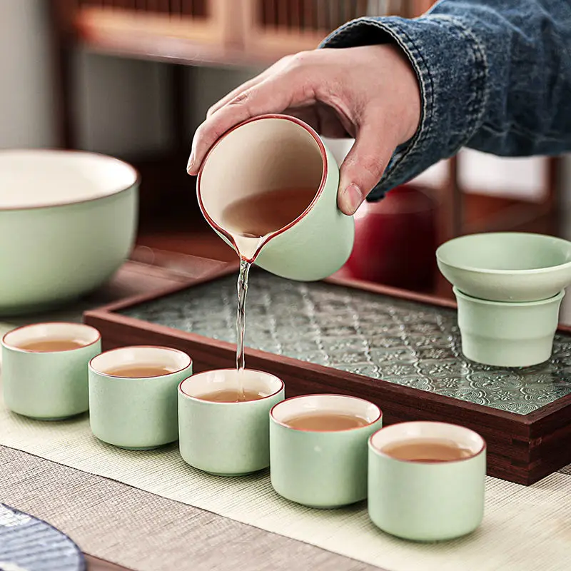 

Ceramic Kungfu Tea Set 6 Cup Infuser Tibetan Maker Mugs Coffeeware Teaware Drinkware Coffee Porcelain Blue Black Bowl Ceremony