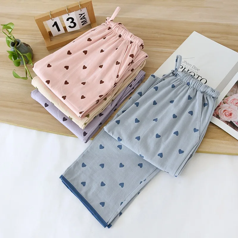 

Новинка 2024, весенние Японские Женские пижамные штаны, 100% трикотажные хлопковые штаны, милые пижамные штаны, женские свободные домашние штаны