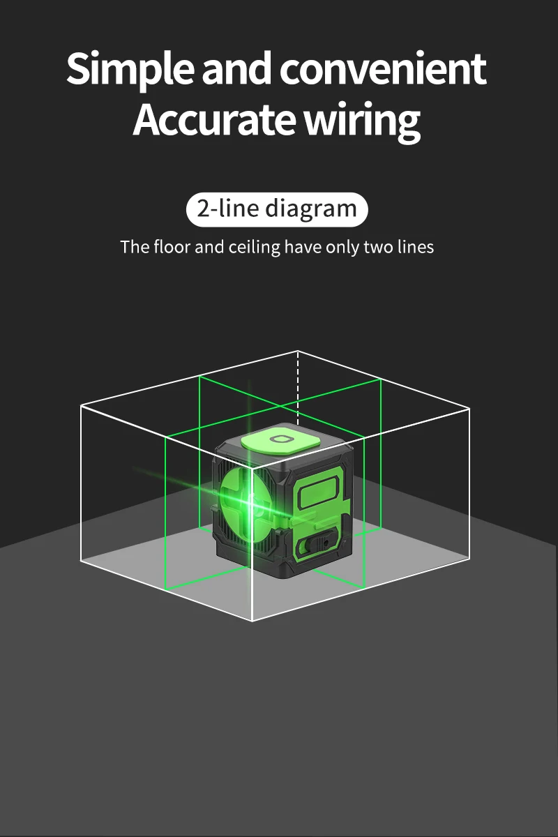 FQT-2 Cross Line Laser DIY Self-Leveling Green Beam Horizontal and Vertical 2 Li