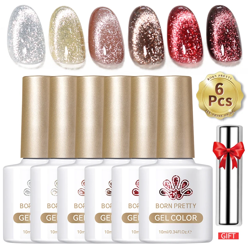 BORN PRETTY Shimmering Moonlight Gel Nail Polish Set - Sparkle White Silver UV Soak Off Manicure Gel