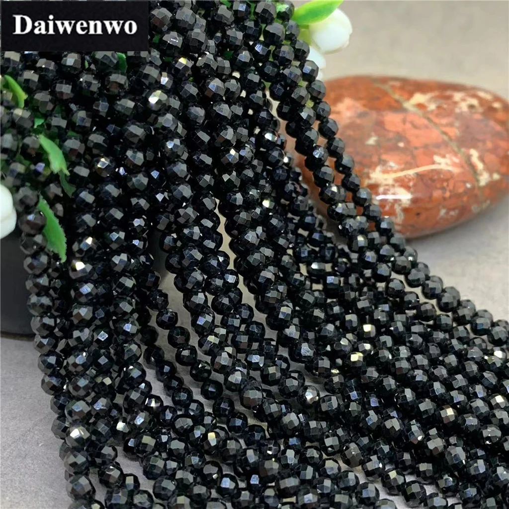 AAAAA 천연석 블랙 스피넬 비즈, 면 처리 소형 2/3/4mm 컷 비즈 DIY 