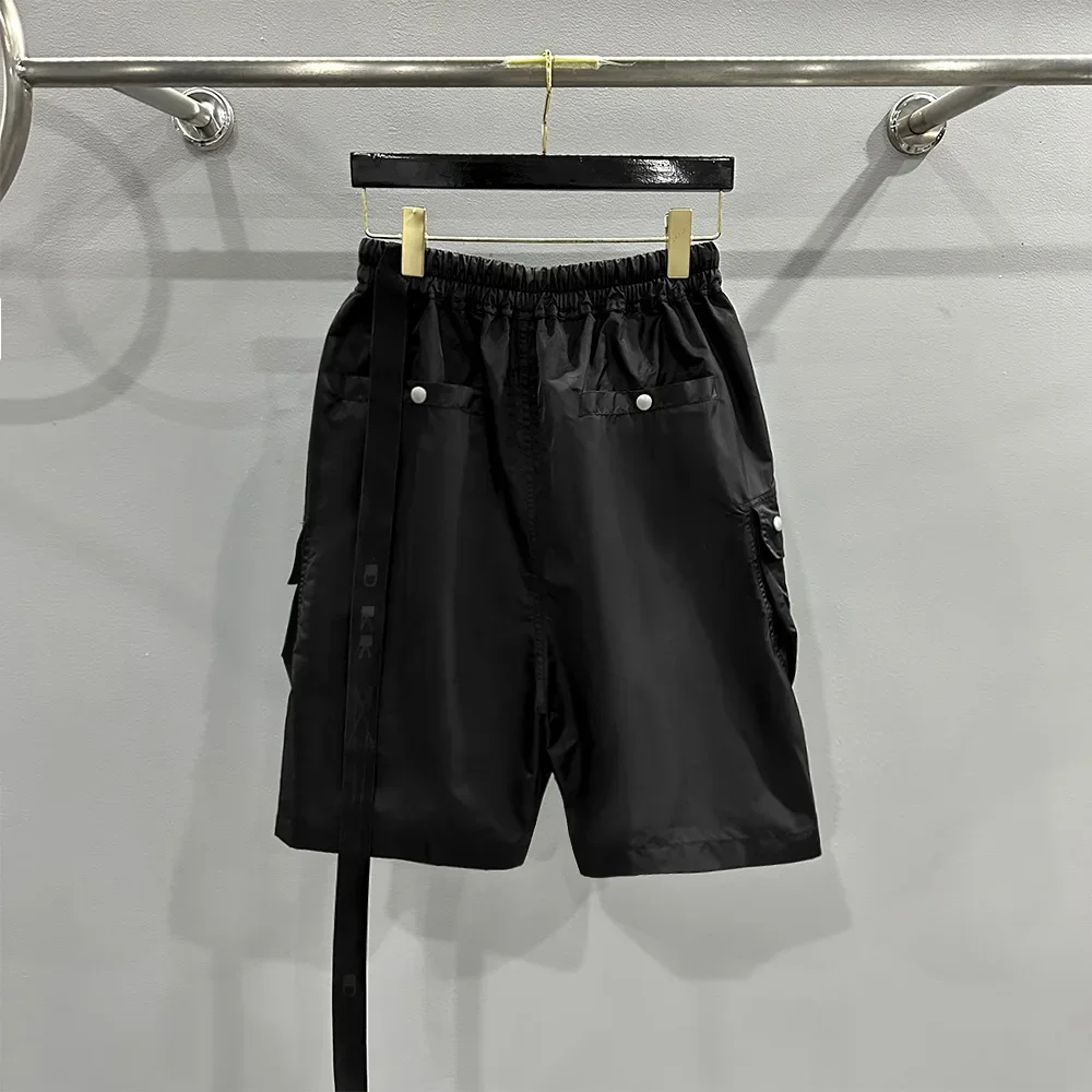 High Street Men's Shorts Black Solid Rick Casual Shorts Drawstring Cotton Pants for Man Streetwear Men's Clothing