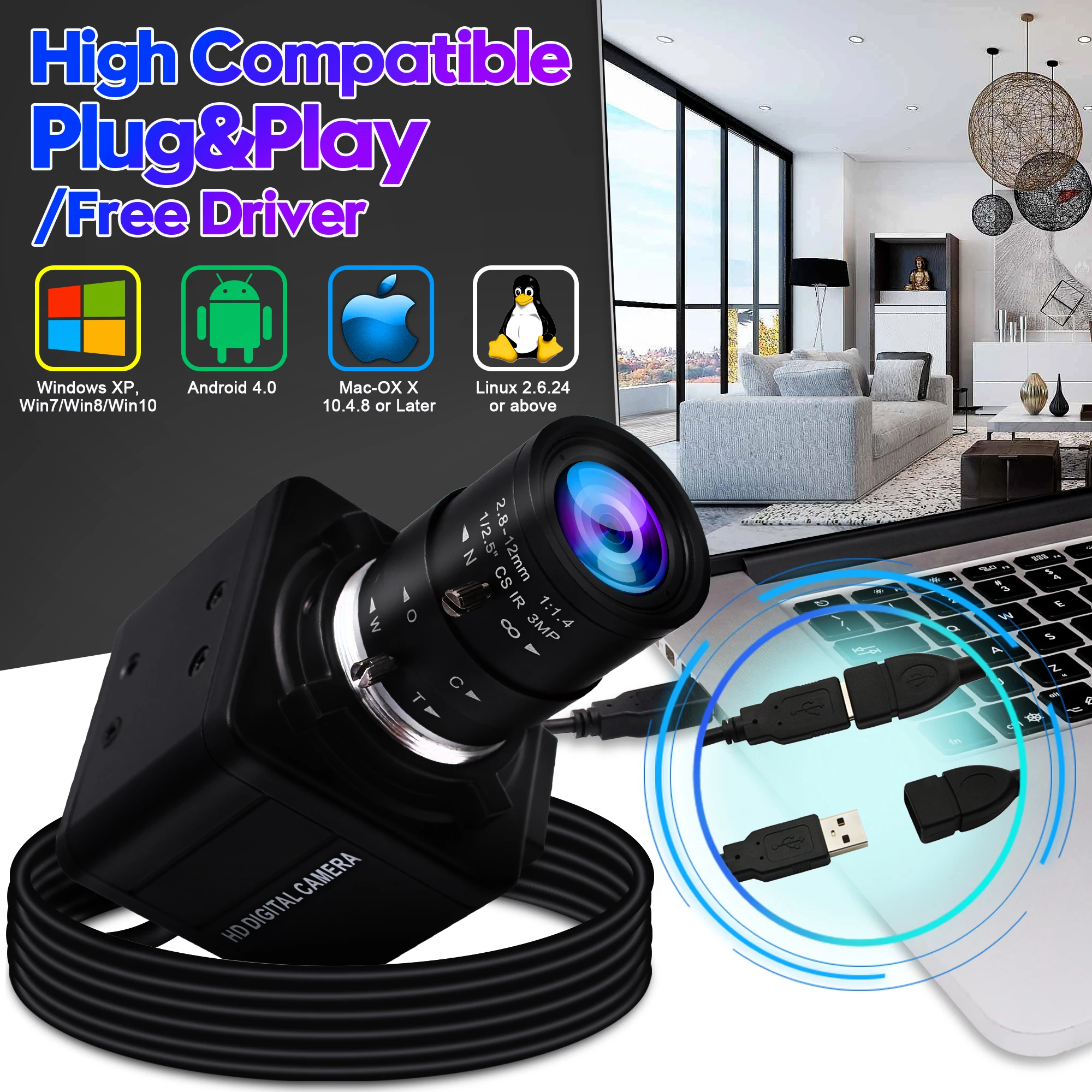 ELP 8MP USB Camera with 4X Optic Zoom Lens Free