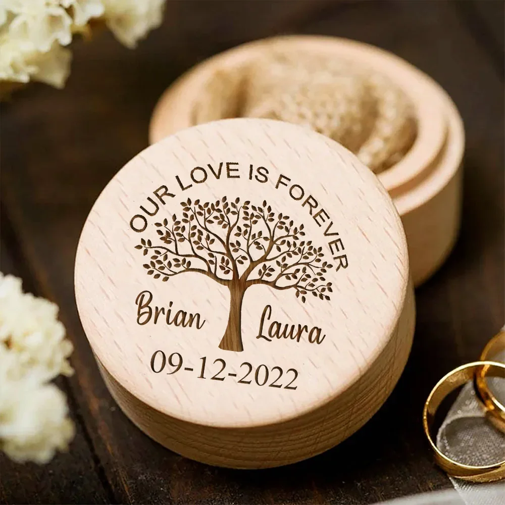 

Personalized Wooden Ring Box Custom Wedding Ring Boxes Engagement Bearer Holder Engraved Ring Box Jewelry Box Anniversary Gifts