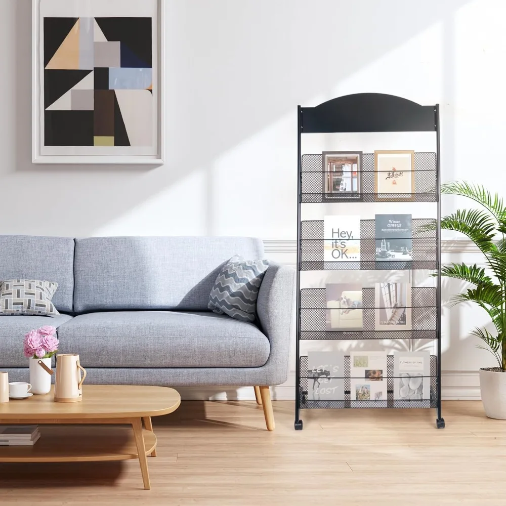 Floor-Standing Magazine Rack 4-tier Newspaper Holder Book Display Shelf brochure Display Stand for Exhibitions Shopping Malls 6