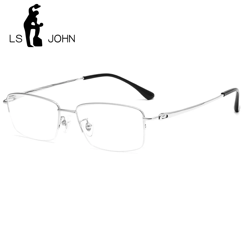 

LS JOHN Titanium Half-Rim Eyeglasses Frames Women Ultralight Square Brand Optical Prescription Glasses Men New Korean Eyewear