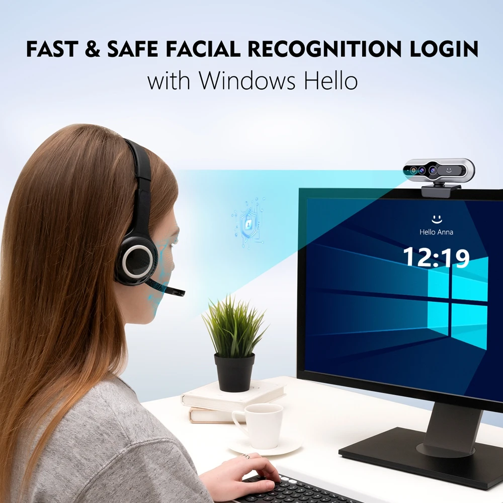 TOALLIN Face Recognition Login PC Camera 2K 1080P Windows Hello Webcam Camera for Laptop Desktop, USB Camera with Microphone 5