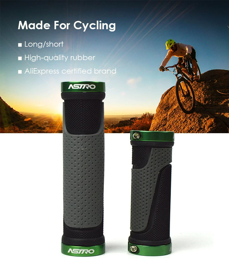 JIBOO 1 Pair Long/Short Bicycle Grip for MTB Natural Rubber Aluminum Alloy Lock Ring Mountain Bike Grip 130mm Anti Slip Handle