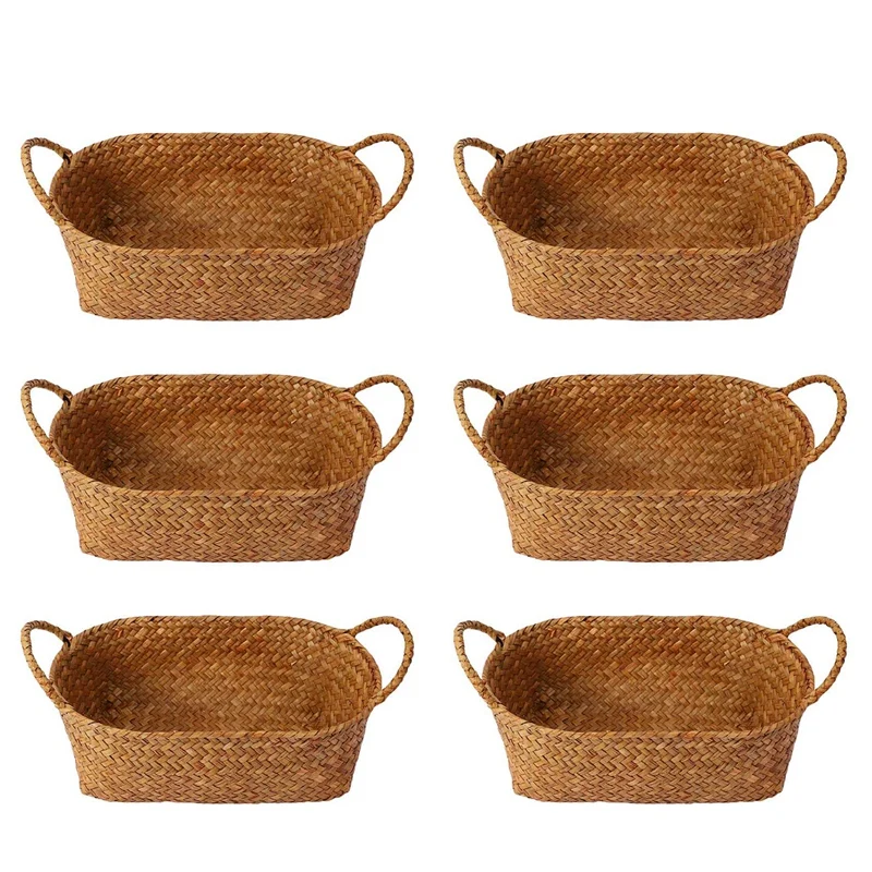 

6X Wicker Weaving Storage Basket For Kitchen Handmade Fruit Dish Rattan Picnic Food Neatening Container Case Medium