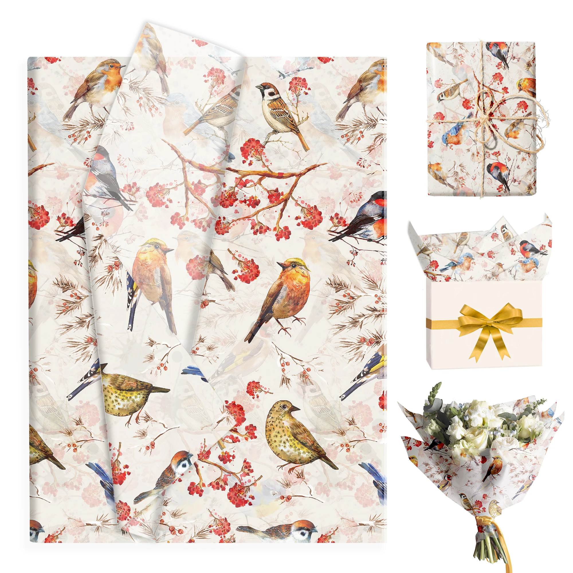 20/50 stücke Blume Vögel Gedruckt Seidenpapier Geschenkpapier DIY Geschenk Verpackung Papier Geburtstag Party Hochzeit Dekoration Lieferungen