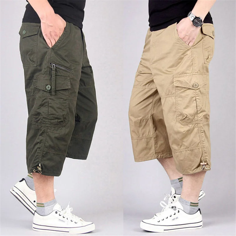 Summer Hiking Long Length Cargo Shorts Men Camping Climbing Camouflage Cotton Hot Breeches Tactical Military Cropped Trousers sport shorts