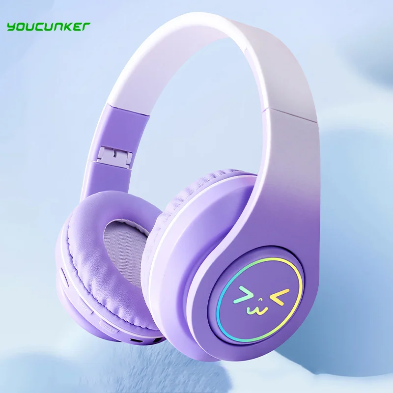 

Wireless Headworn Bluetooth 5.0 Earphones Gradient Macaron Luminous Headset 40mm Speaker Hifi Stereo Headphones For Laptop PC