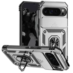 Military - Grade Protective Armor Case with Ring Stand Holder - Google Pixel9 Pro XL (Silver)