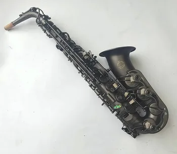 Alto Saxophone Unique Matte Black Nickel Plated Carved Sax Instrument with Case