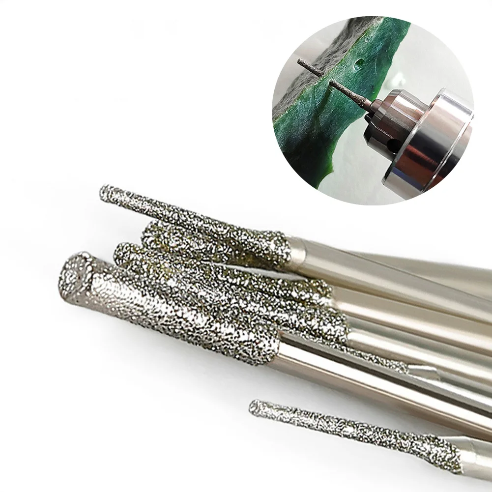 5pcs 0.8/1/1.2/1.5/1.8/2/2.5mm Diamond Coated Drill Bits 2.35mm Shank Glass Jade Amber Jewelry Glass Diamond Drill Bit