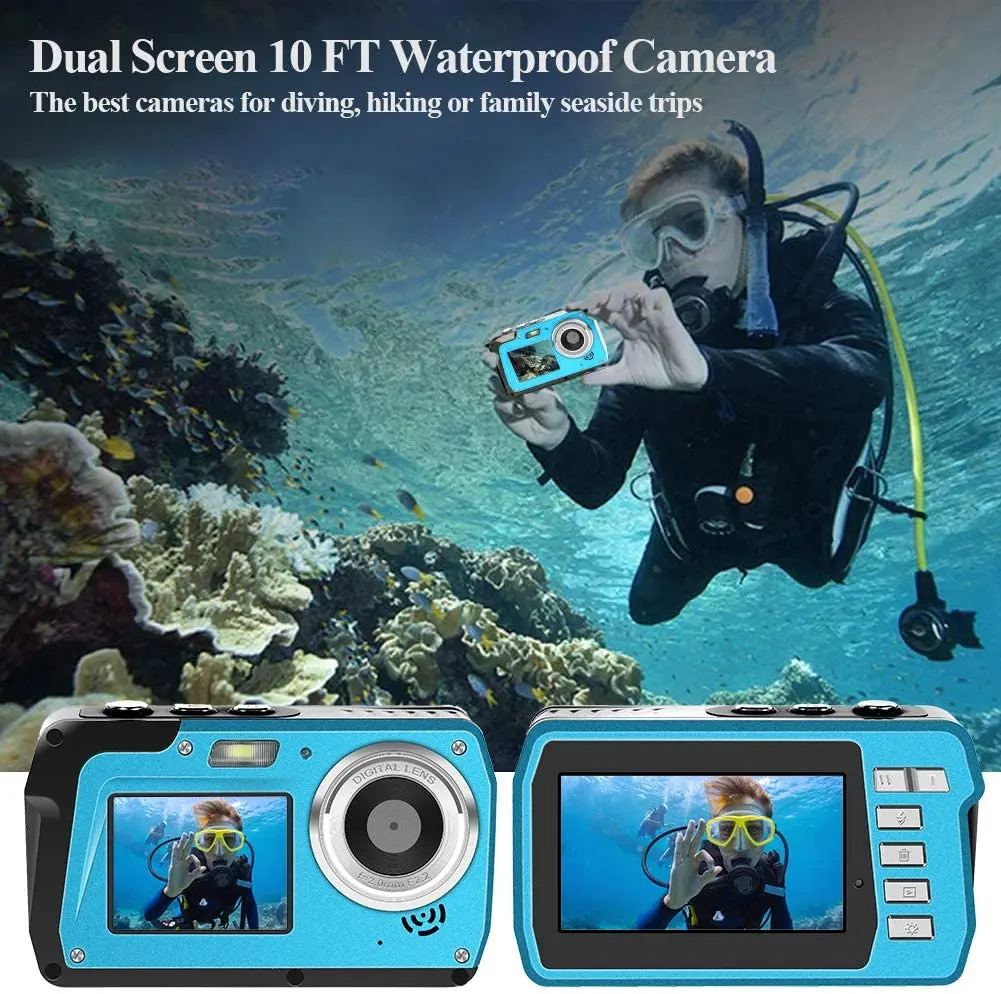 Appareil photo étanche Cadeau pour Childer, 10 Ft 2.7k Full Hd 48mp Caméra  sous-marine, 16x Zoom numérique étanche Appareil photo numérique  auto-électrique