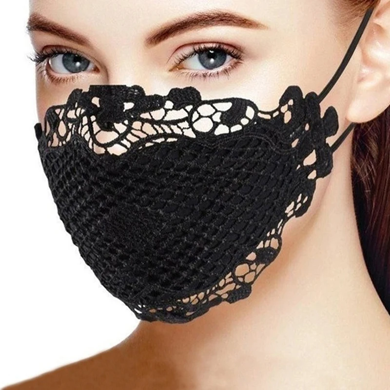 Black Lace Mask For Women Cosplay Adult Girl Fashion Printed Reusable Masks Adjustable Elastic Dustproof Protective Masks